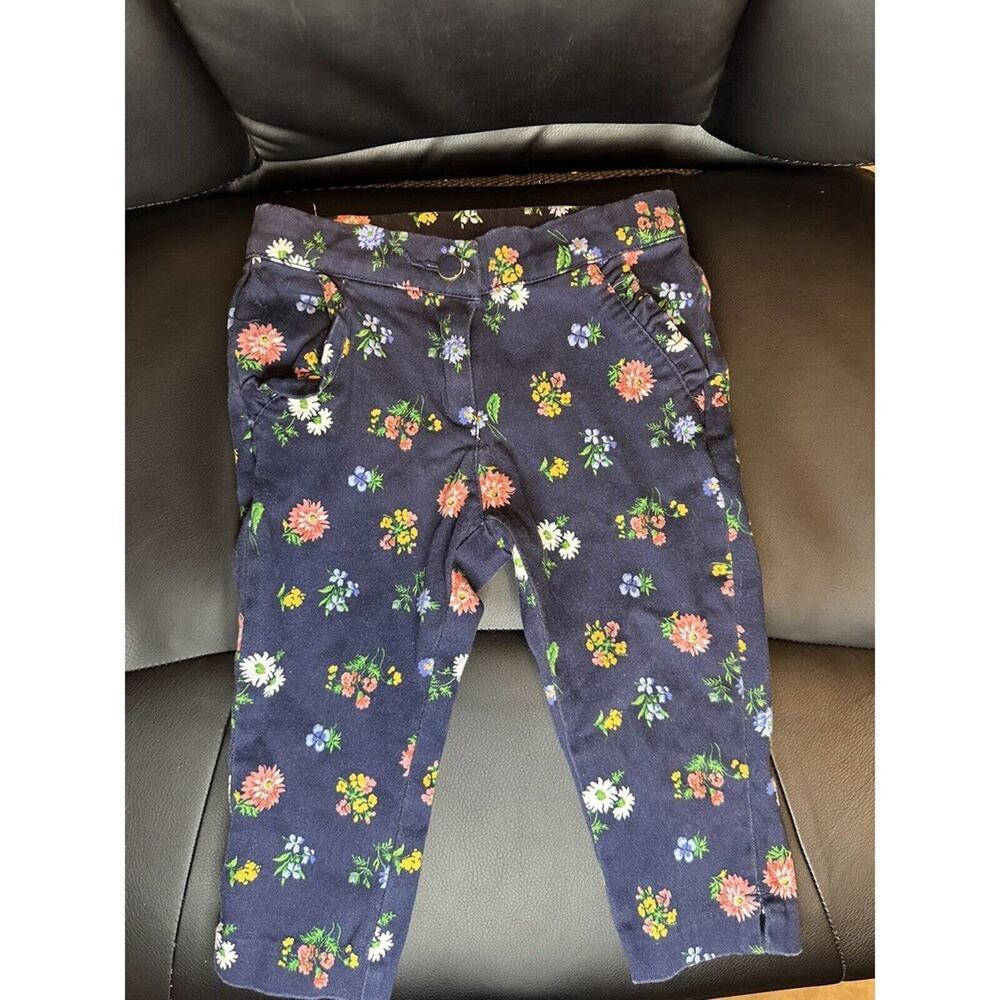 Janie and Jack flower patterned navy pants/slack ruffle pocket 18-24 months
